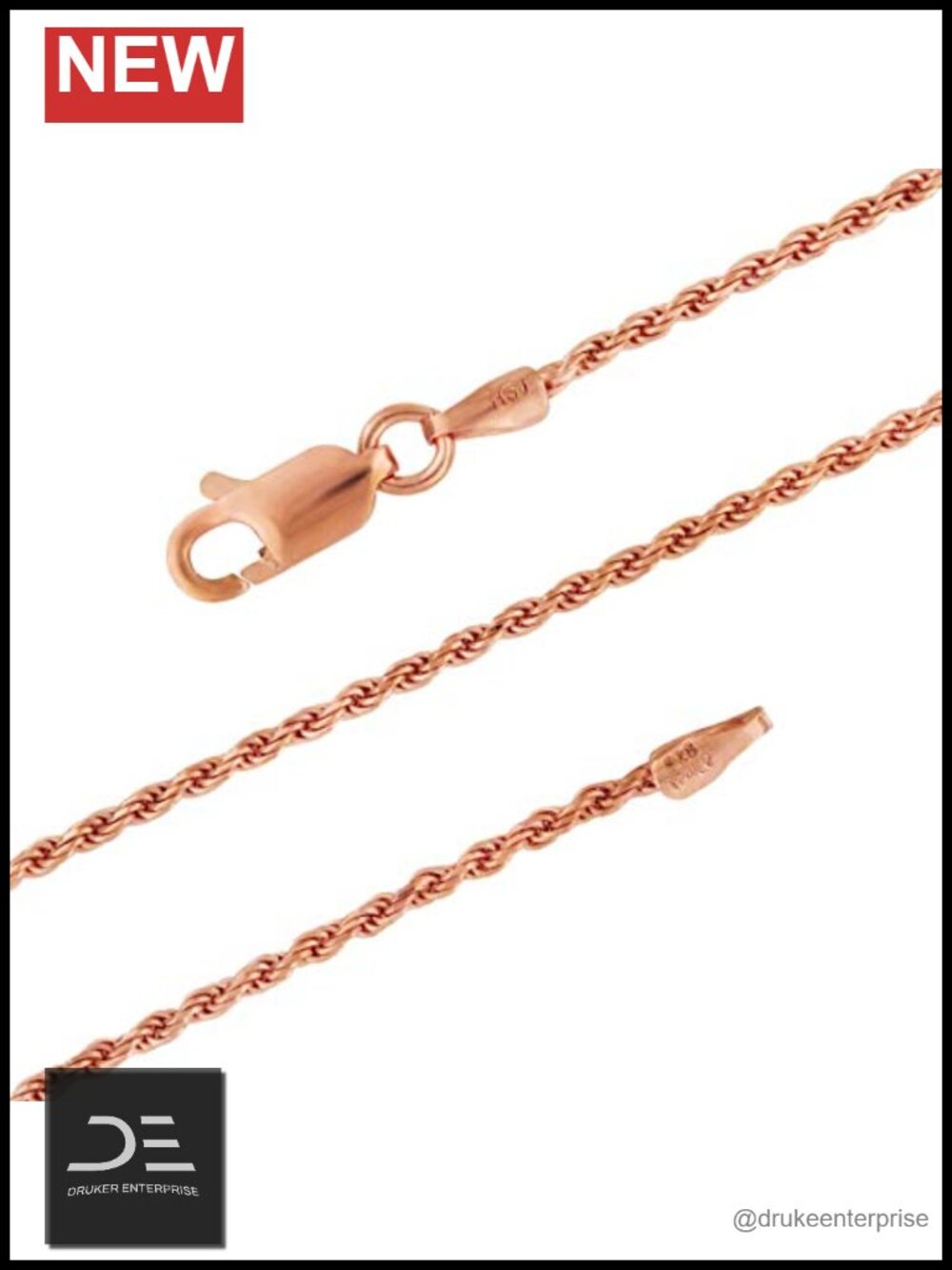 1.3mm Diamond-Cut Rope Chain Necklace, 14kt Rose Gold Plated Sterling Silver